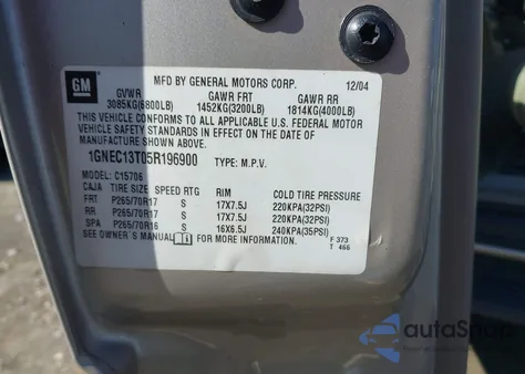 2005 Chevrolet Tahoe Lt from USA, damaged, VIN 1GNEC13T05R196900